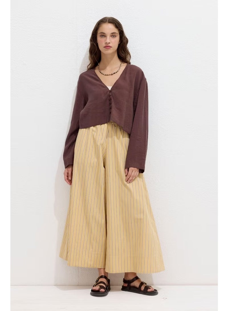 Manuka Striped Cotton Trousers Yellow Stripe - Image 2